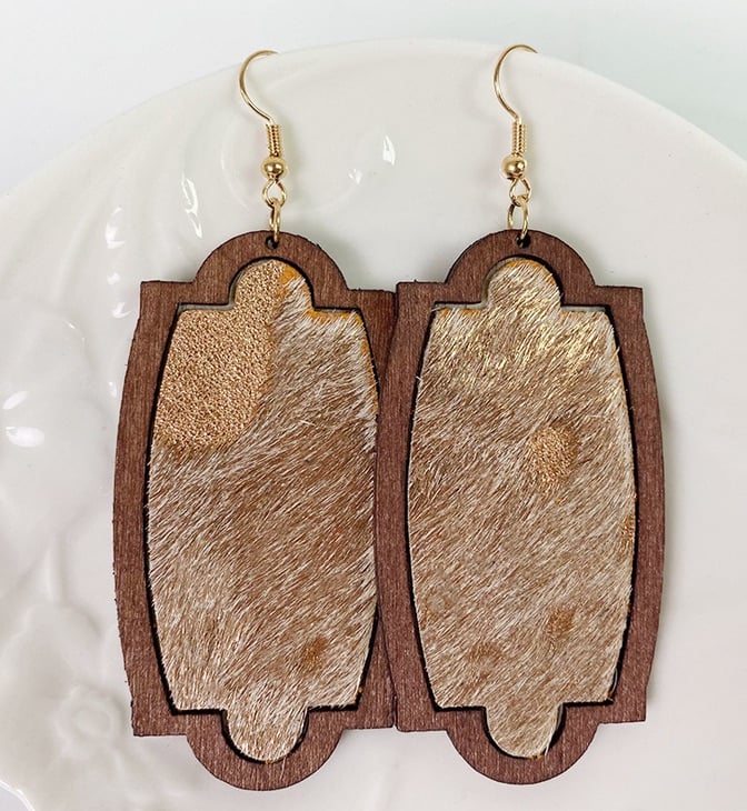 1-2 WEEK TAT: Cowhide & Wood Earrings