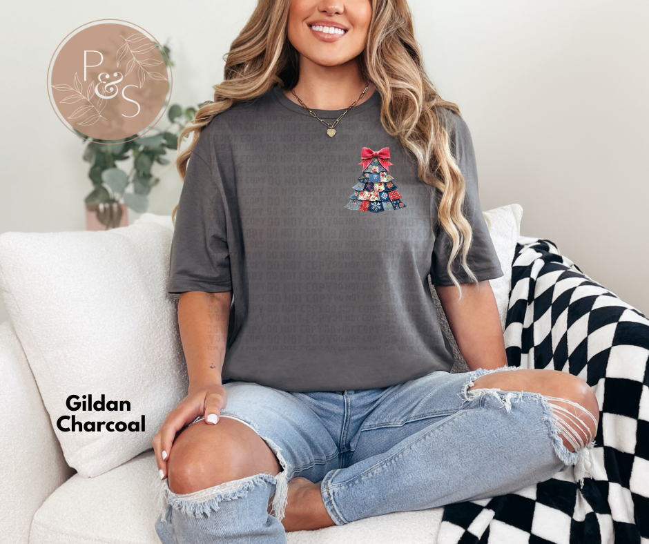 #146 - Christmas Tree Faux Patchwork Jean - POCKET - DIRECT TO FILM PRINT ONLY