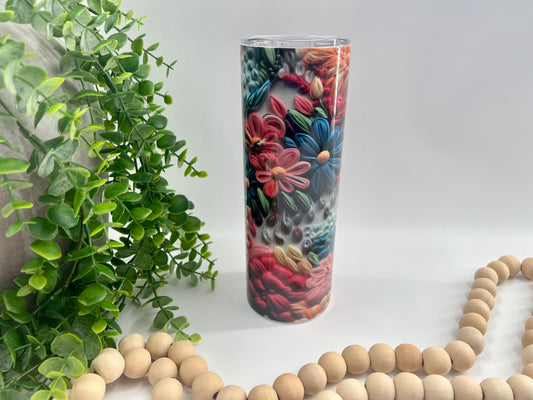 Rainbow Floral Faux Embroidery - 20 oz Tumbler