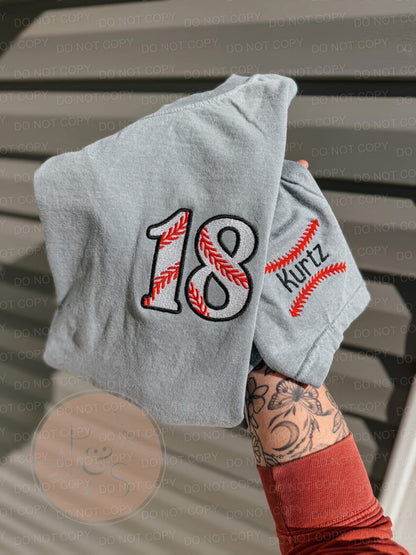 Embroidered Baseball/Softball Pocket Number and Sleeve Name - Comfort Colors