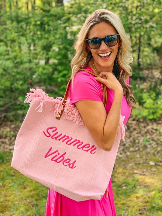Summer Vibes embroidered Knitted Canvas Tote 5.22.23