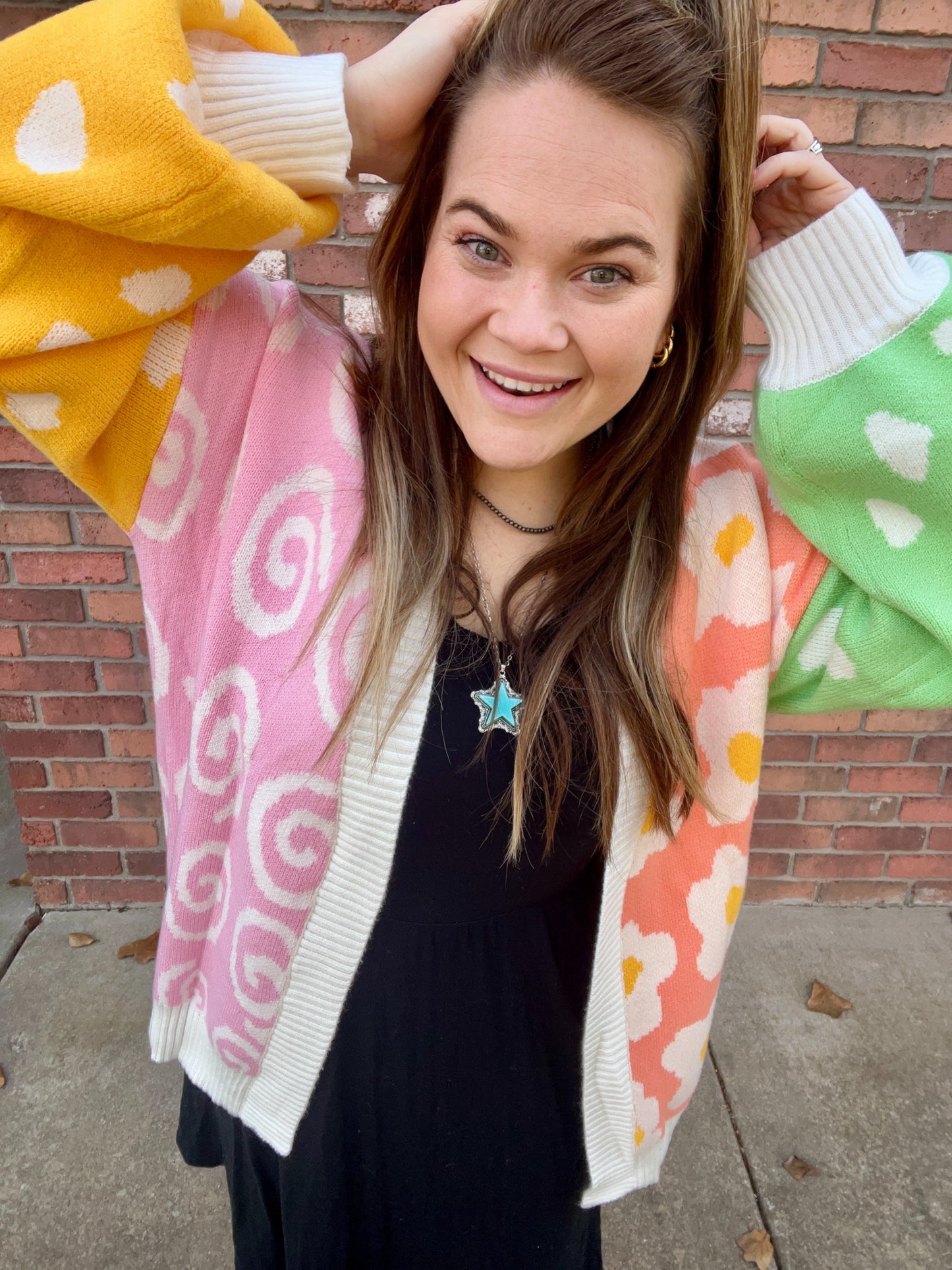 Orange Flower & Dotted Mixed Colorblock Cardigan | PREORDER 1/29