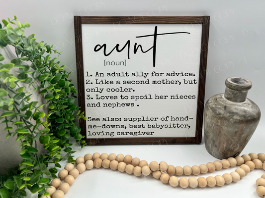 Aunt Definition - Wood Sign