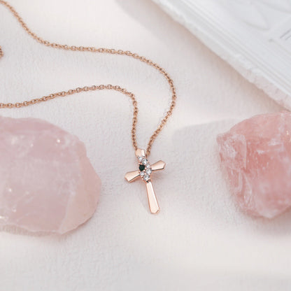 Preorder: Custom Birthstone Cross Necklace