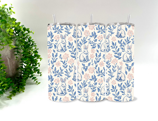 Easter Bunny Blue Floral - 20 oz Tumbler