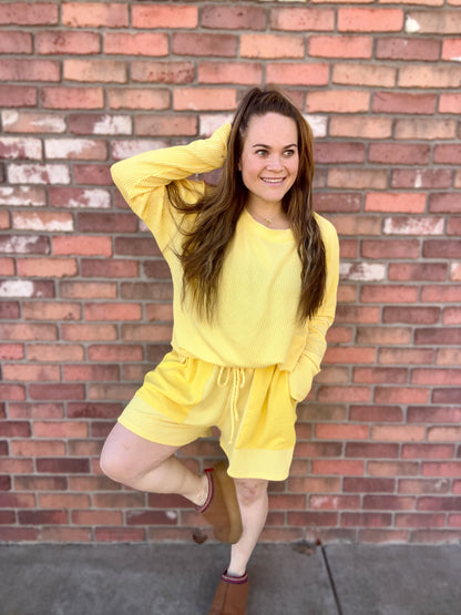 Kelsey’s Closet: 3XL - Two Piece Long Sleeve/Shorts Yellow Blakeley Set