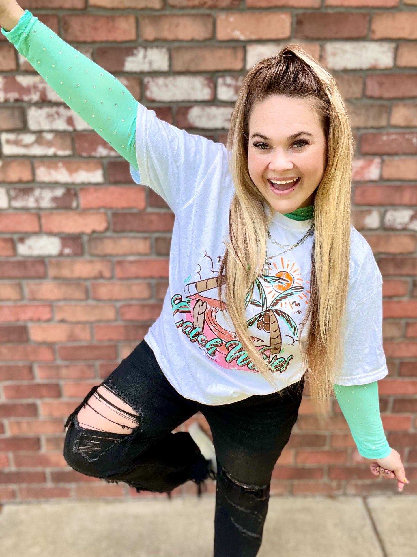 READY TO SHIP: Turquoise Trouble Mesh Long Sleeve Top