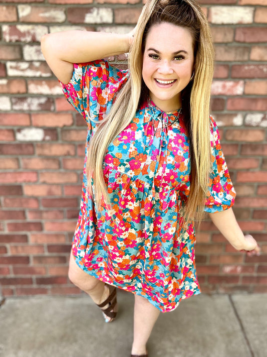 RTS: Floral Bubble Sleeve Dress