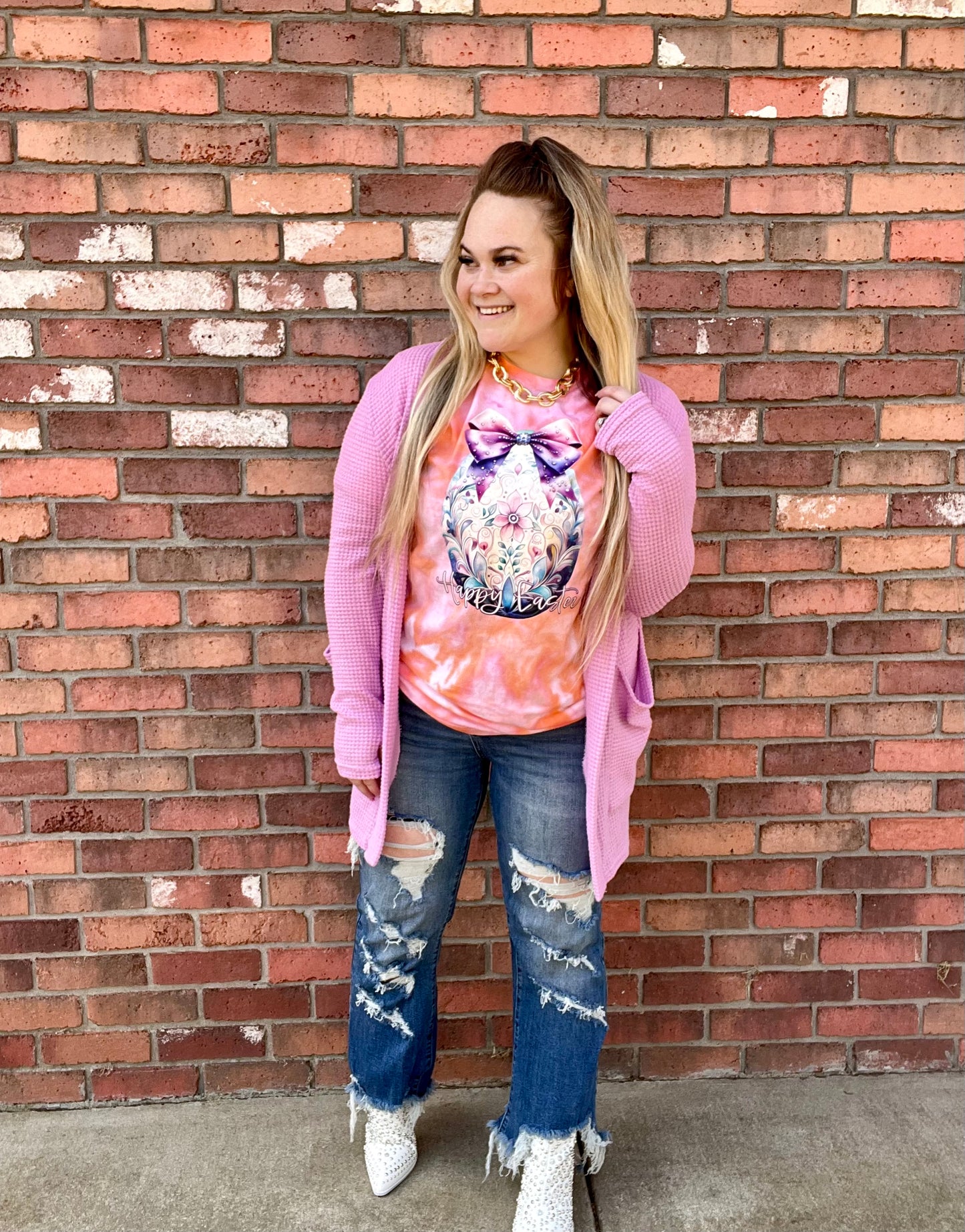 READY TO SHIP: LARGE - Watercolor Happy Easter Egg Ice Dyed Tshirt