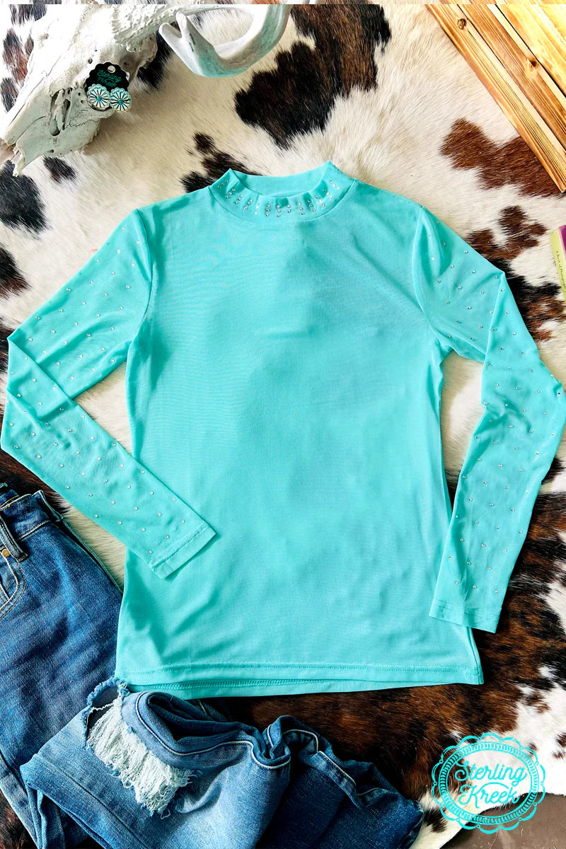 READY TO SHIP: Turquoise Trouble Mesh Long Sleeve Top