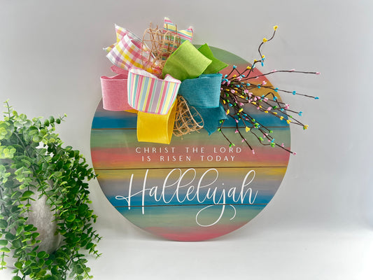 Hallelujah - 18” Faux Pallet Pastel Rainbow Door Hanger