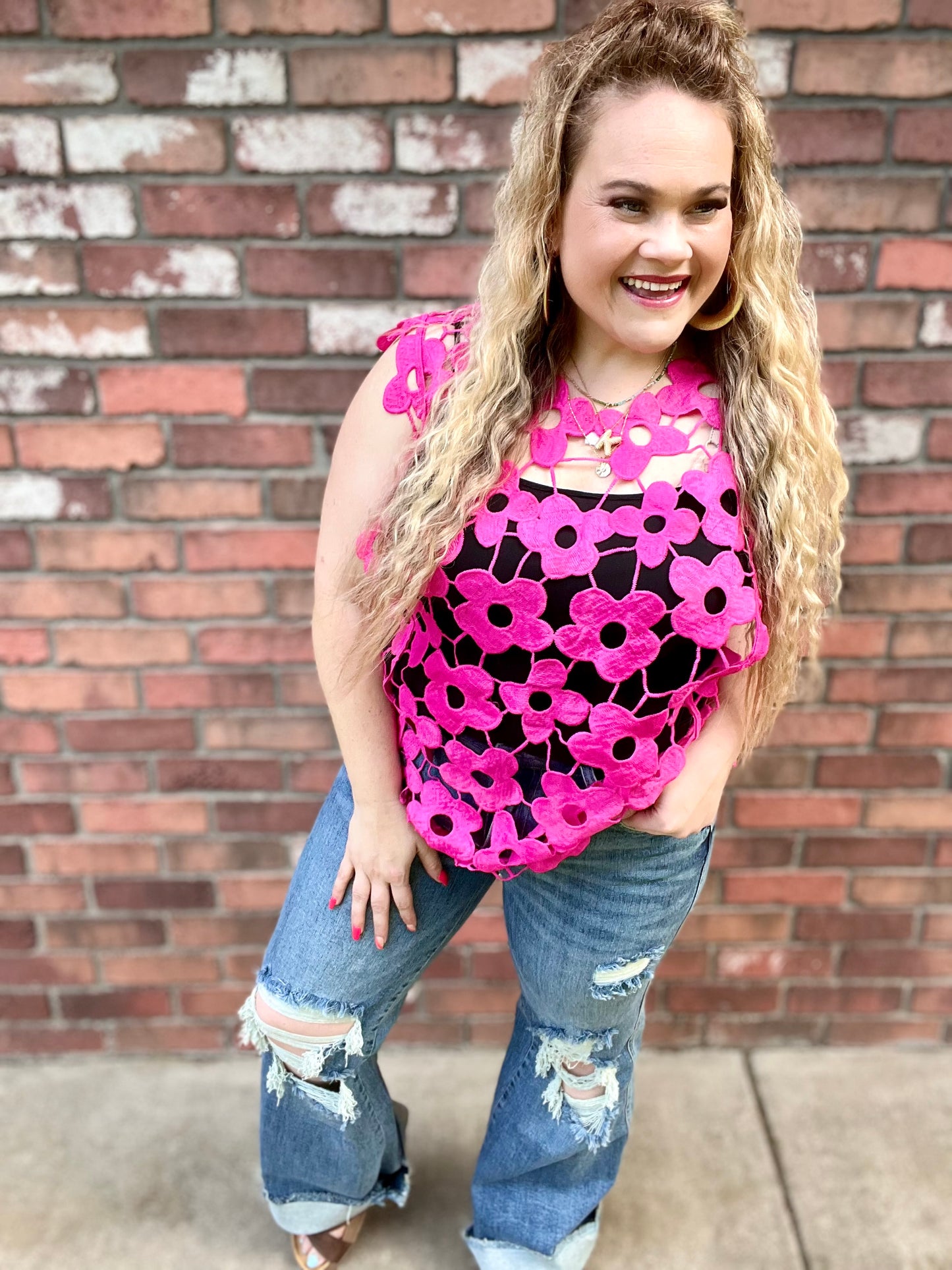READY TO SHIP: One Size S-XL - Pink Scarlett Crochet Top