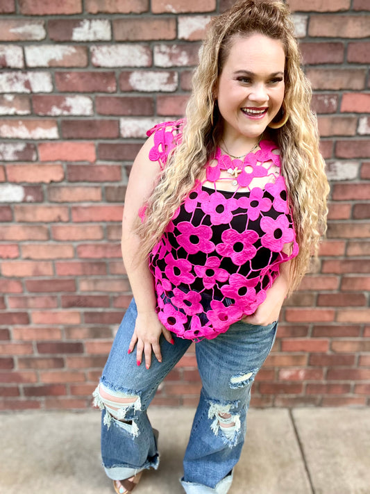 READY TO SHIP: One Size S-XL - Pink Scarlett Crochet Top