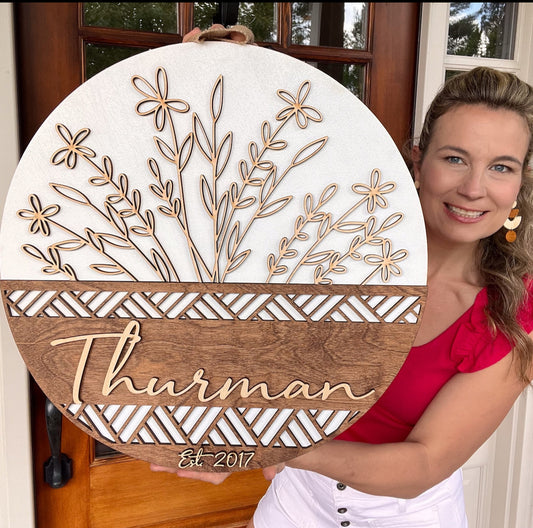 Last Name Est. Wildflowers - Door Hanger