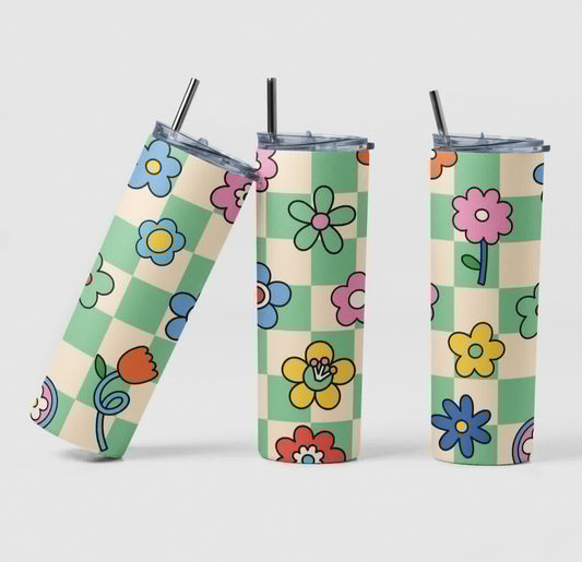 Groovy Flower Checkered - 20 oz Tumbler