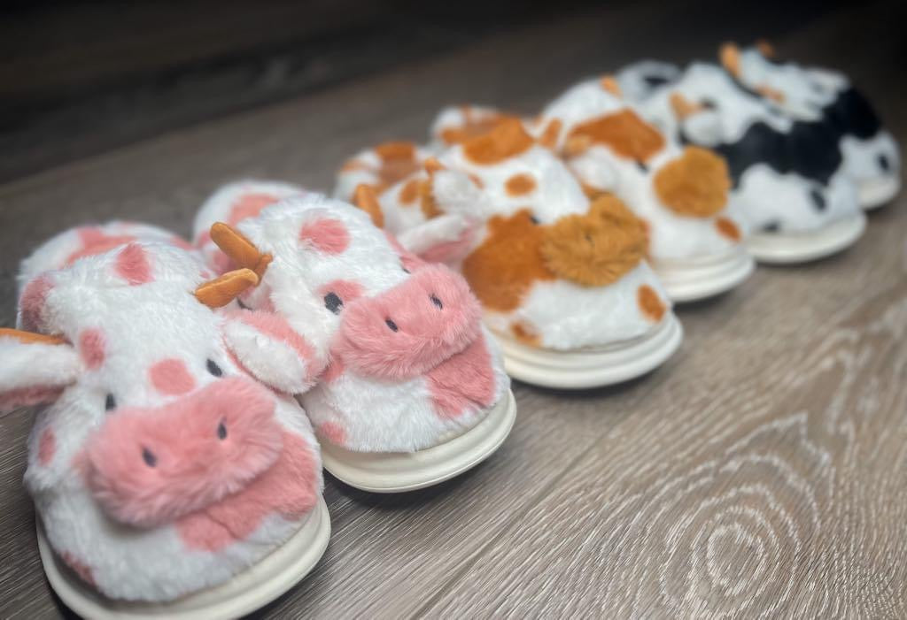 PREORDER: RERUN Cow Slippers - Adult & Kids