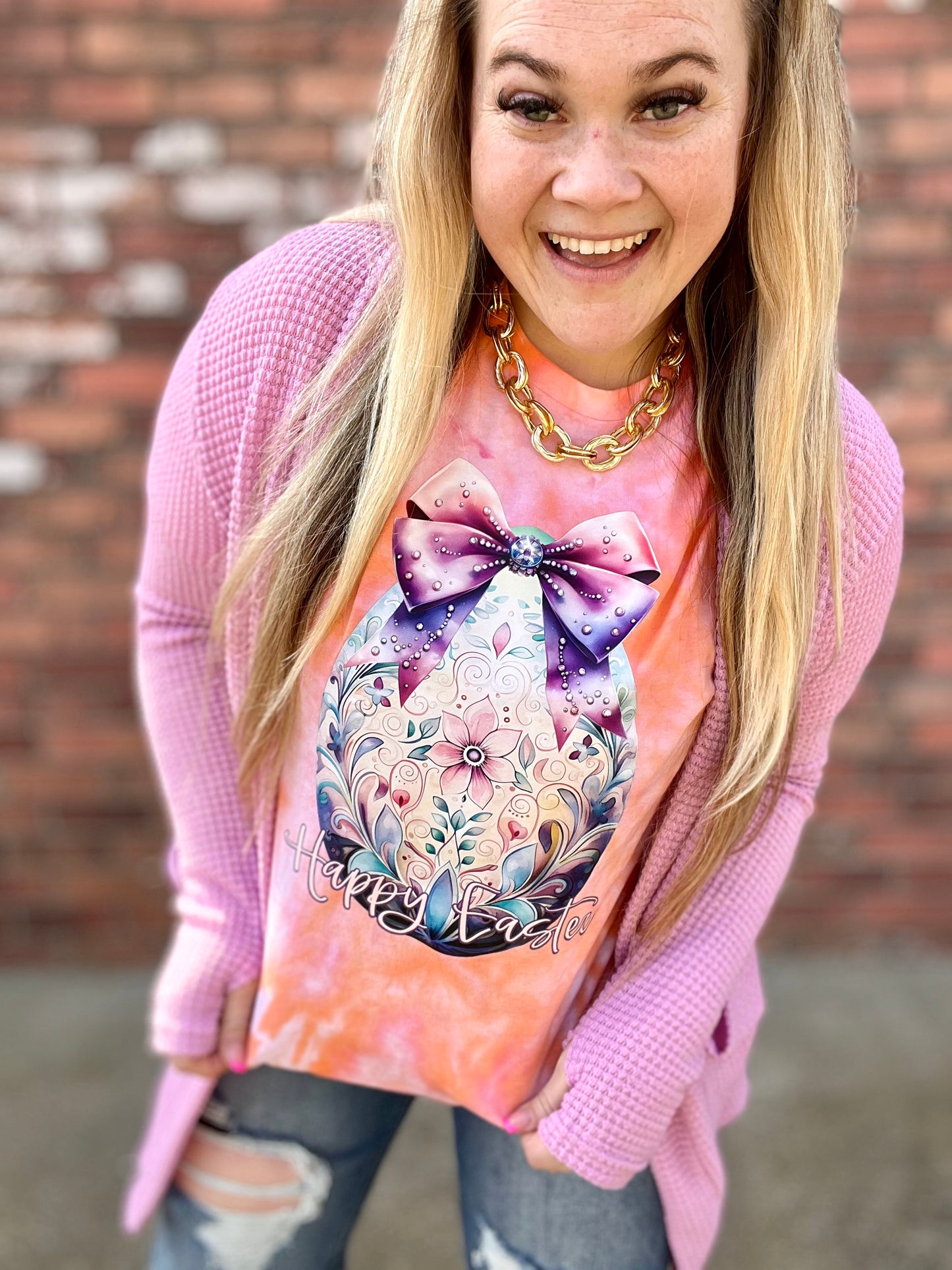 READY TO SHIP: LARGE - Watercolor Happy Easter Egg Ice Dyed Tshirt