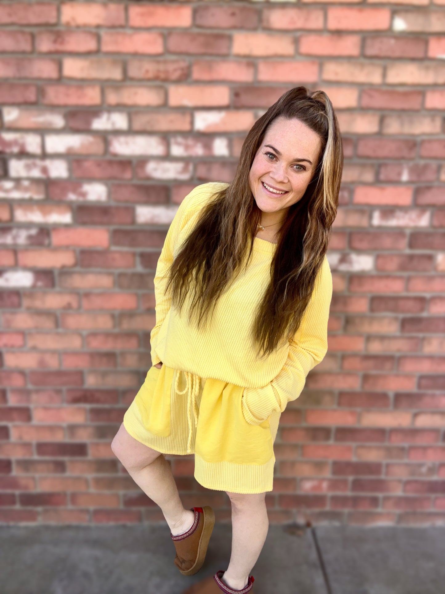 Kelsey’s Closet: 3XL - Two Piece Long Sleeve/Shorts Yellow Blakeley Set