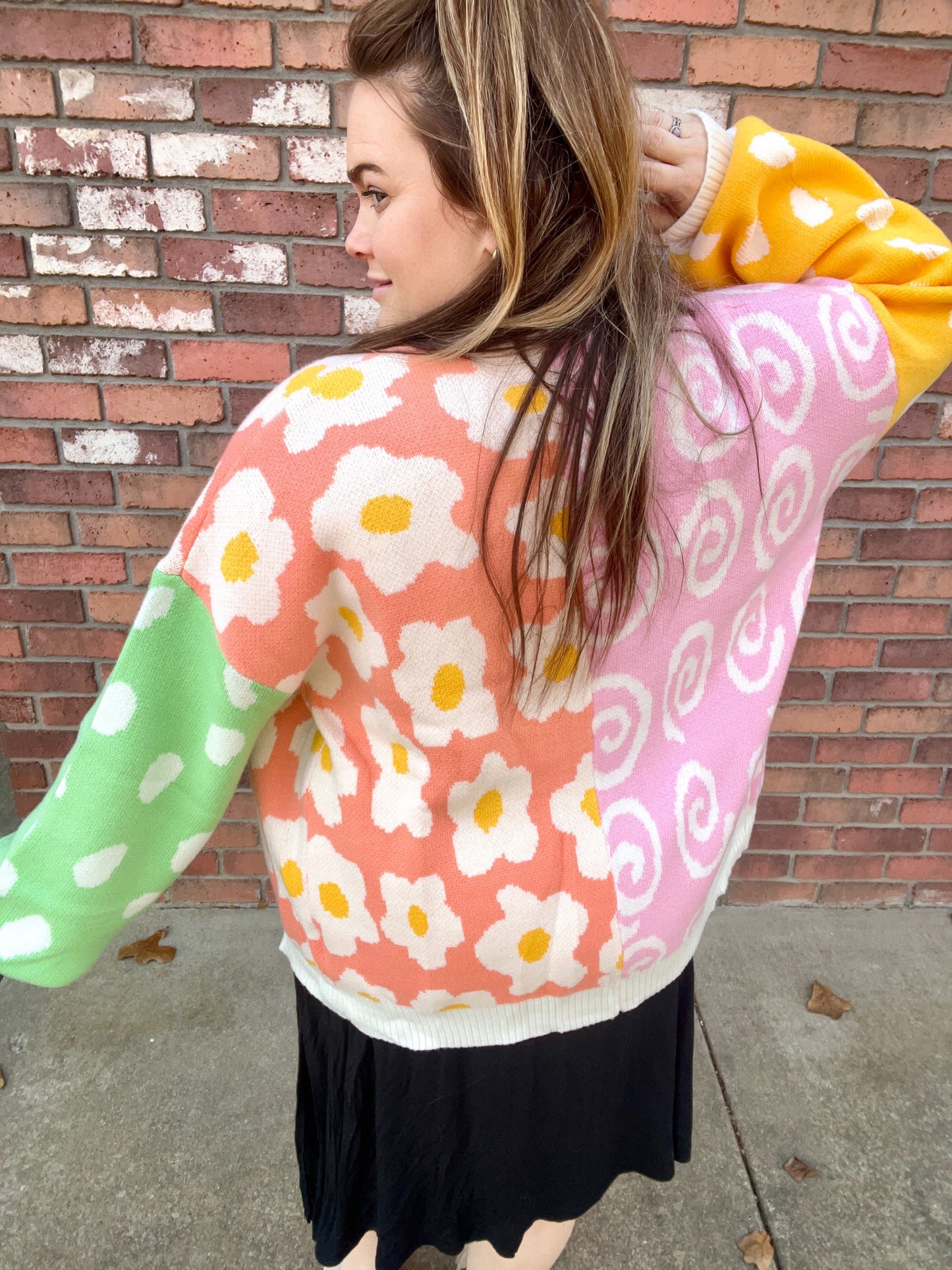 Orange Flower & Dotted Mixed Colorblock Cardigan | PREORDER 1/29
