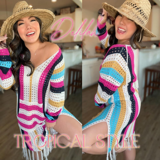 READY TO SHIP: Small, Medium, XL & 2XL - Delilah Boho Cover-Up - Tropical Style
