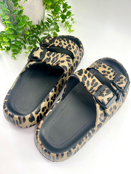 READY TO SHIP: Black Leopard Eva Slides