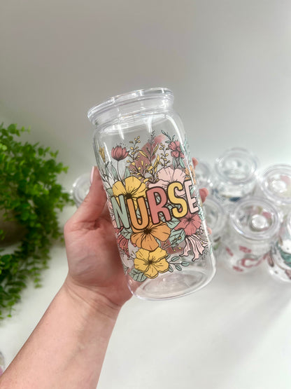 READY TO SHIP: Nurse Floral 12 oz Plastic Cup **comes with straw