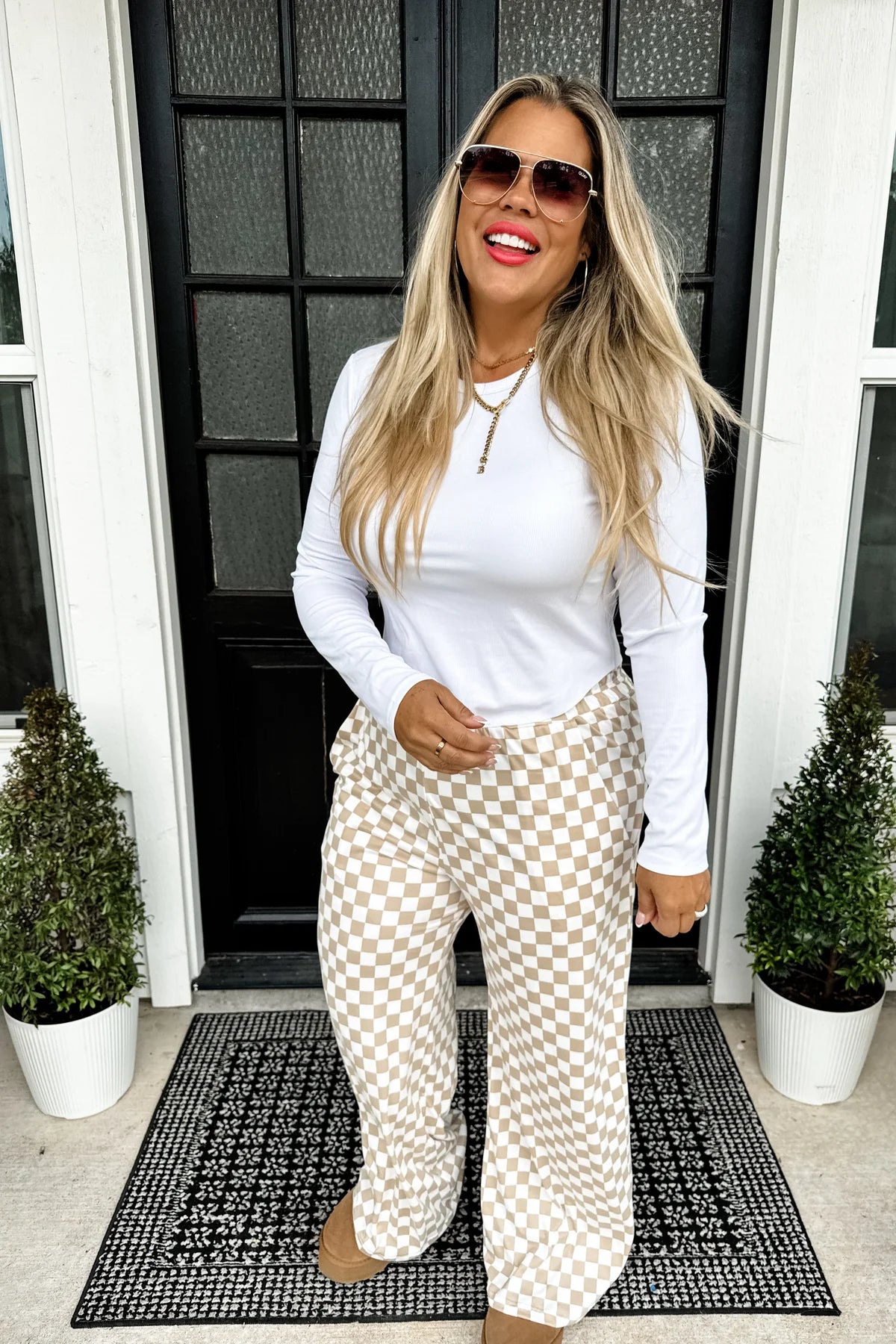 PREORDER: Bold Block Checker Pants - Neutrals ✨ETA WEEK OF 12/2✨