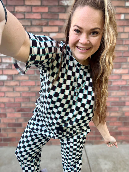 CHECKED IN TURQUOISE