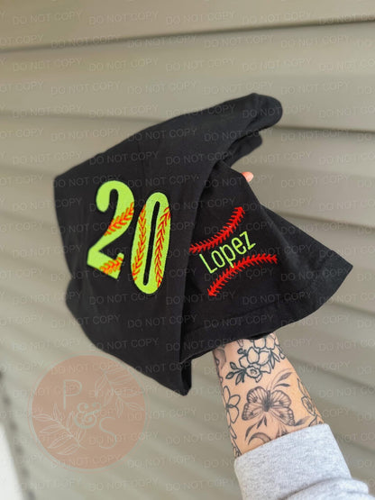 Embroidered Baseball/Softball Pocket Number and Sleeve Name - Comfort Colors