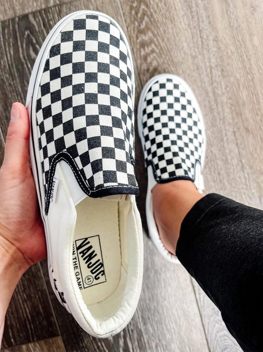 Boutique Preorder: Black and White Checker Slip-ons