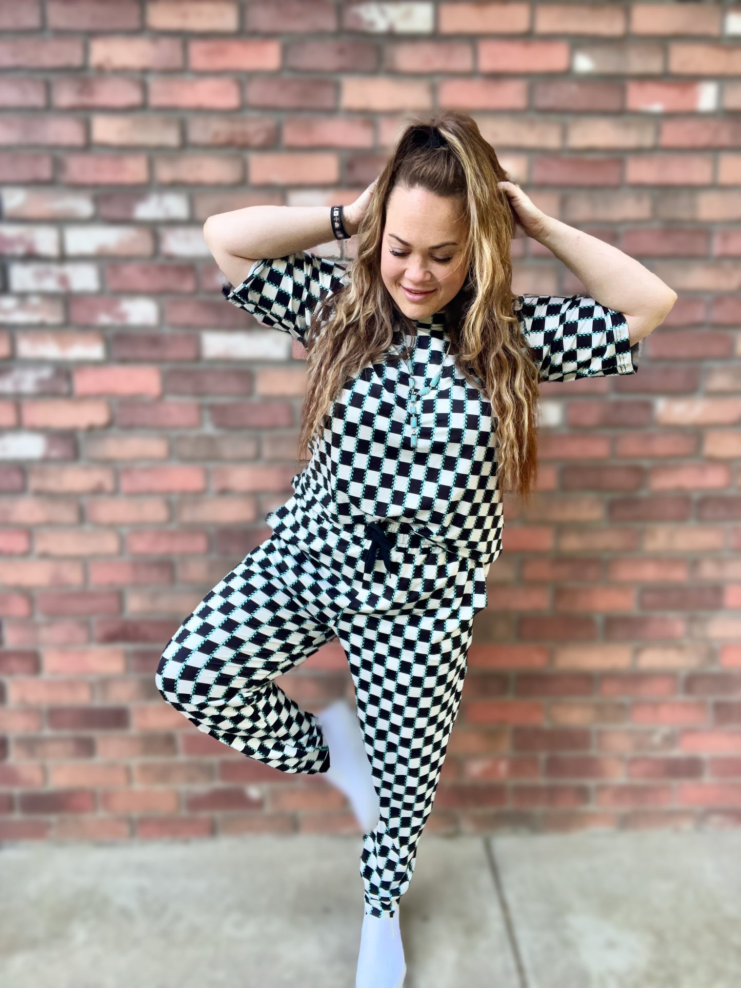 CHECKED IN TURQUOISE