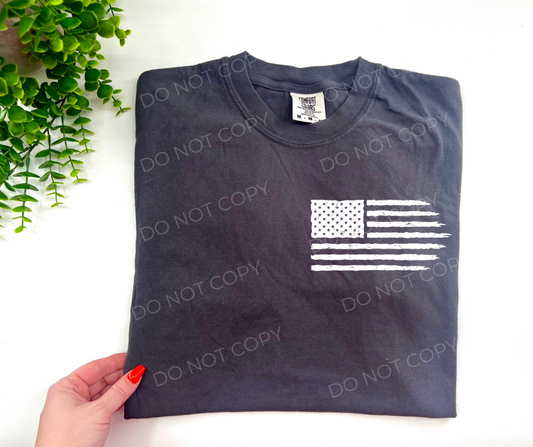 #21 - White Distressed American Flag - POCKET - DIRECT TO FILM PRINT ONLY