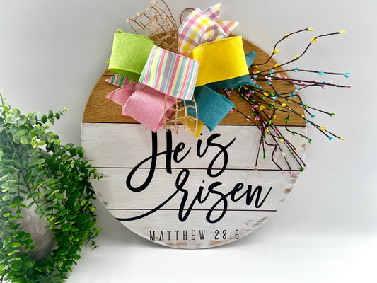 He Is Risen - 18” Faux Pallet Early Amer. Door Hanger
