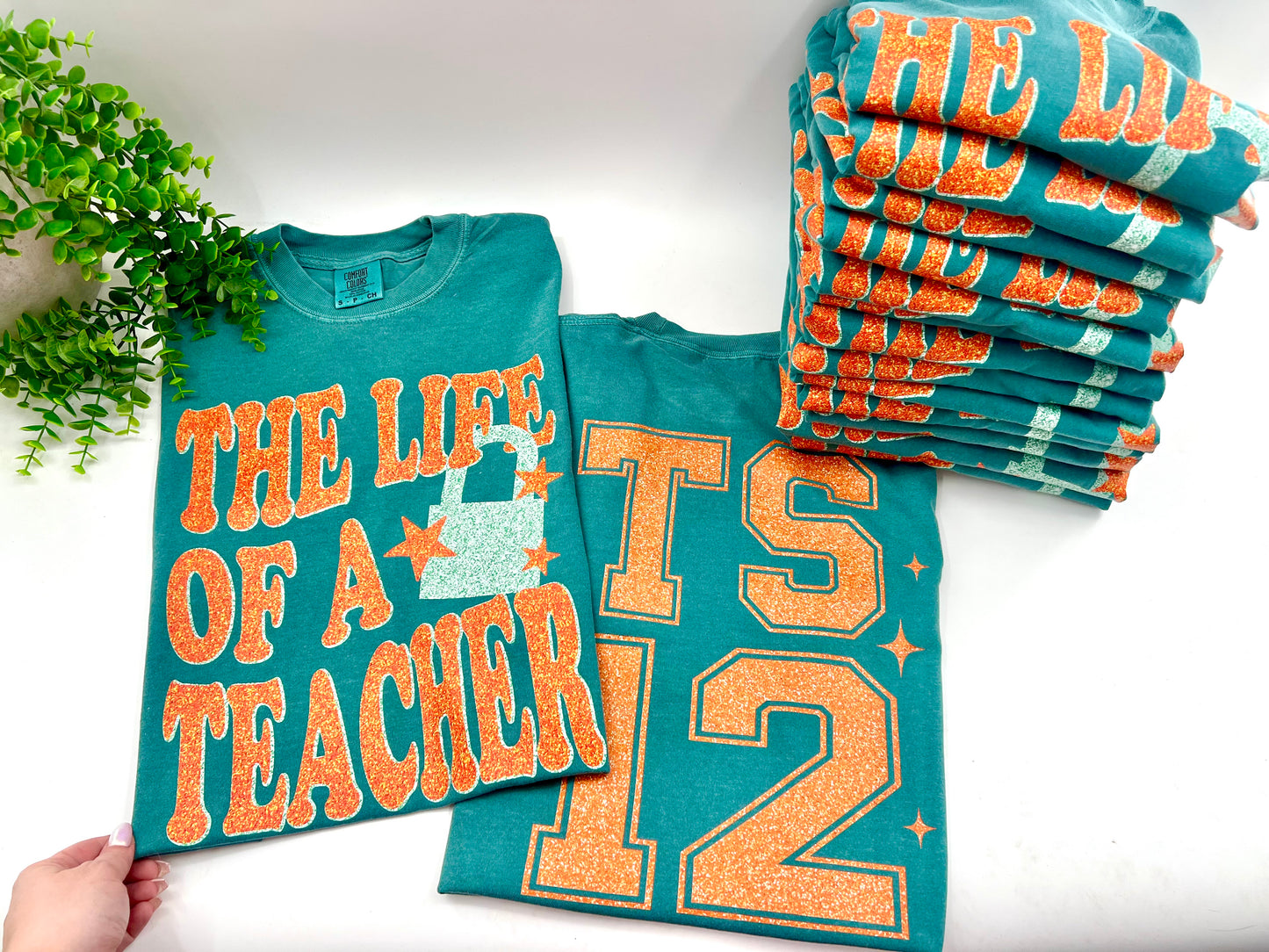 The Life Of A Teacher - Front & Back - Comfort Colors Emerald