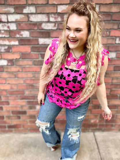 READY TO SHIP: One Size S-XL - Pink Scarlett Crochet Top