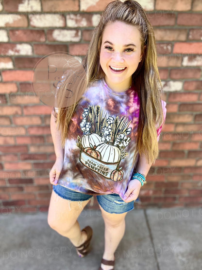 READY TO SHIP: Small & 2XL - Hand Picked Farm Fresh Pumpkins - Ice Dyed Tshirt