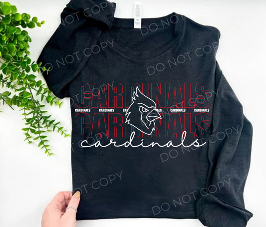 Cardinals Stacked Cursive Red & White - Custom