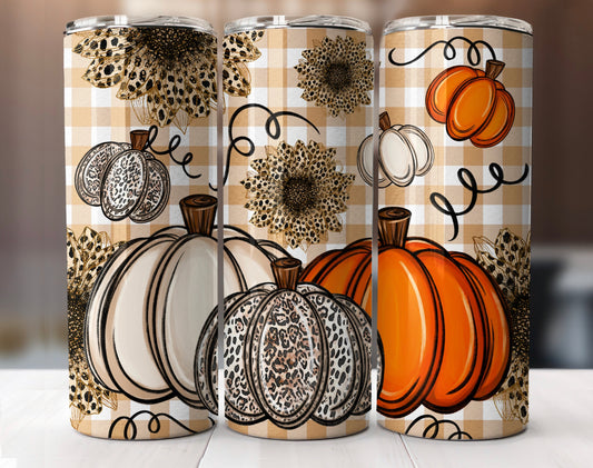 Beige Leopard Orange Pumpkin With Leopard Sunflowers - 20 oz Tumbler