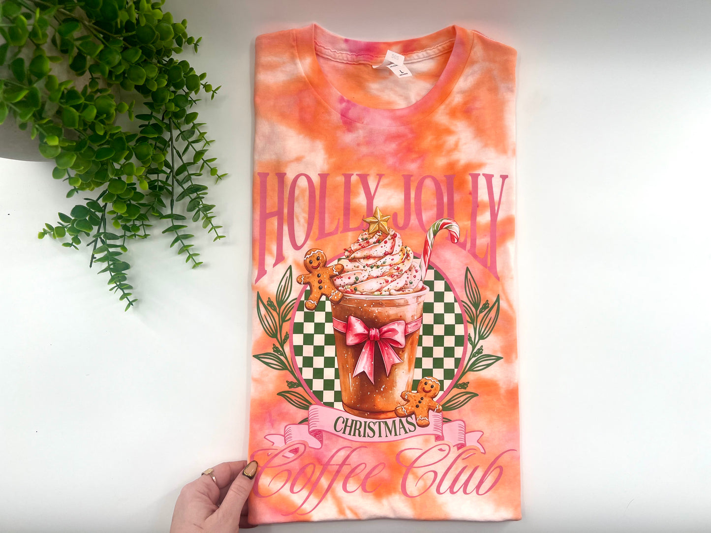 READY TO SHIP: LARGE - Holly Jolly Christmas Club Ice Dyed Tshirt