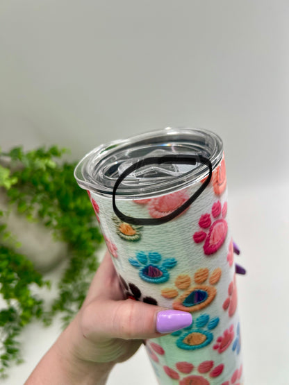 READY TO SHIP: FLAWED - Colorful Paw Prints **chipped on lid & bottom of cup**