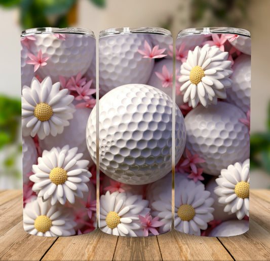 Golf Ball Pink Flowers - 20 oz Tumbler