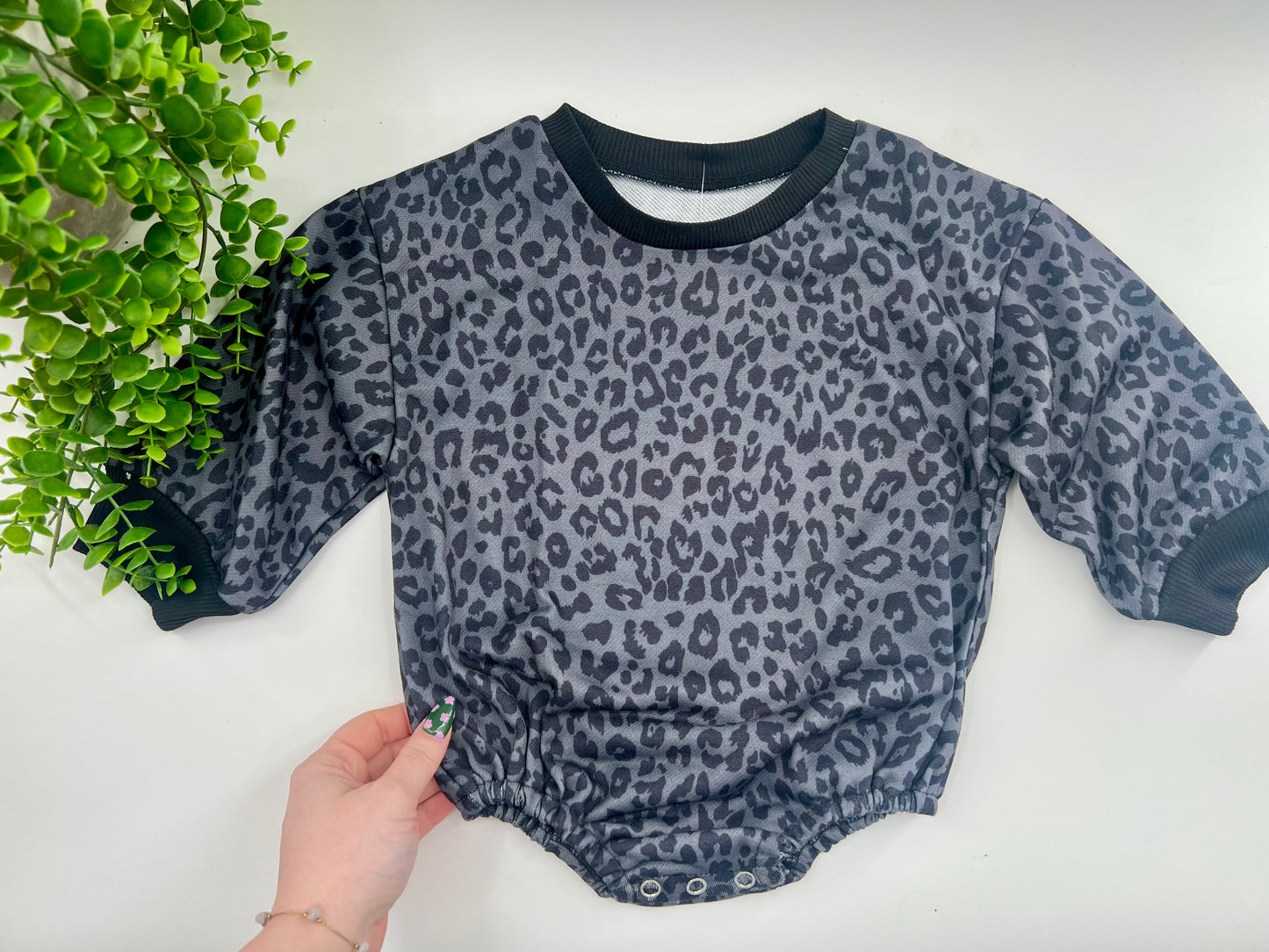 12-18 Months - Black Leopard Bubble Romper