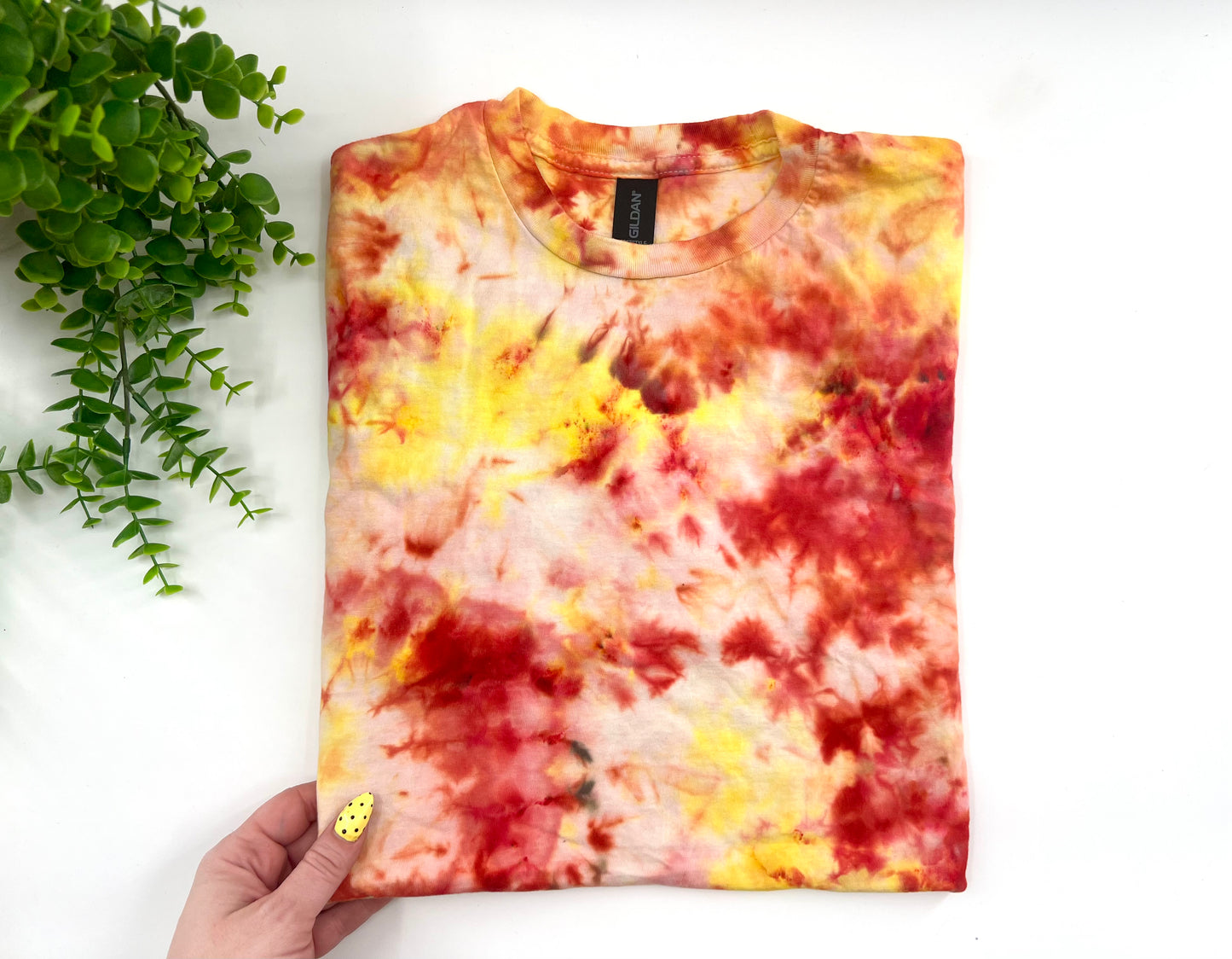 SMALL - Red & Yellow Ice Dye Tshirt - Gildan