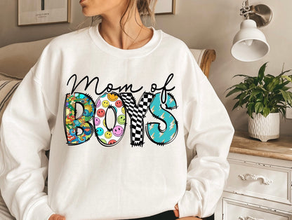 Mom Of Boys Patterened - Custom