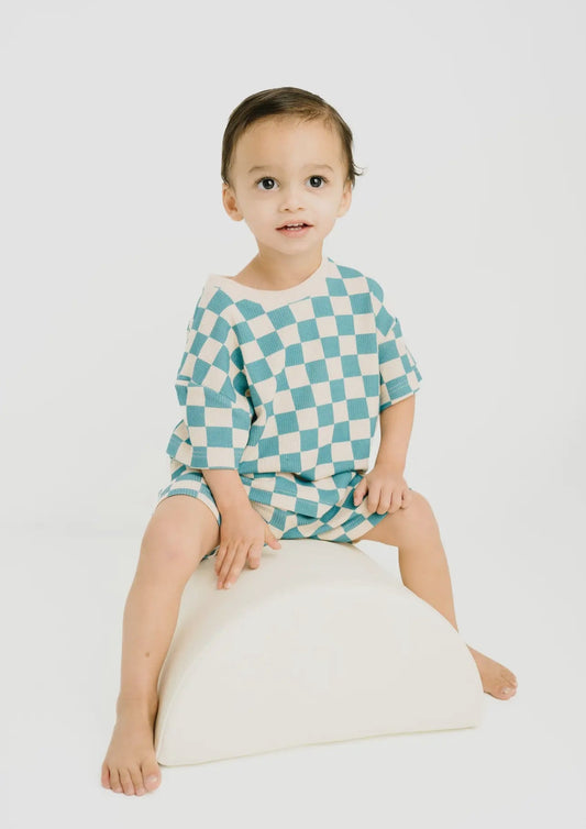 READY TO SHIP: 18/24 MONTH - Blue Short Checker Set - Little One Shop Co