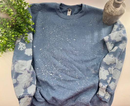LARGE - Bleached Messy Snowflake Sleeves - Gildan Sweatshirt