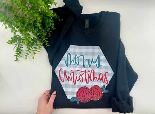 READY TO SHIP: Medium - Merry Christmas Rose Sweatshirt