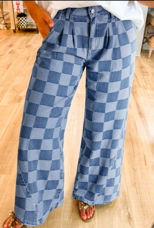 READY TO SHIP: XL size up one or two - Blue Checkered Denim