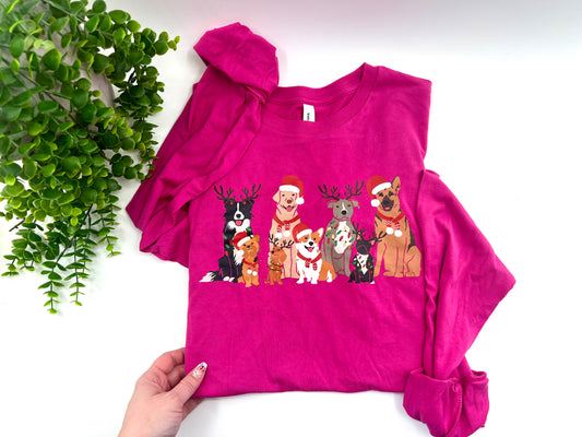 READY TO SHIP: Medium - Christmas Doggies Long Sleeve