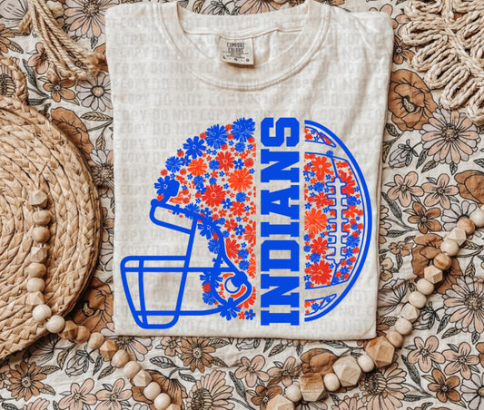Indians Floral Football Blue & Red - Custom